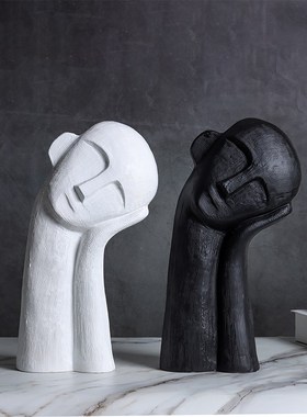 现简约北欧创意歪头托腮人物人像陶瓷工艺品摆S件家居样板房饰品