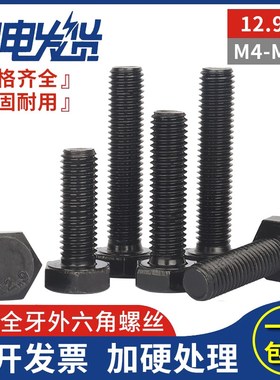 12.9级高强度发黑全螺纹牙外六角头螺栓螺丝M4M5M6MO8M10M12M16M2