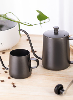 不锈钢手冲咖f啡壶黑色手冲壶家用带手柄细口壶滴漏挂耳尖嘴鹅颈