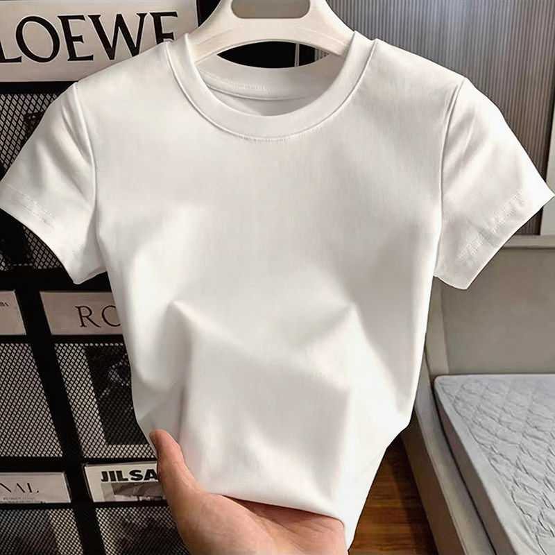 纯白色短袖t恤女夏季新款纯棉打底衫半袖短款内搭正肩显瘦上衣