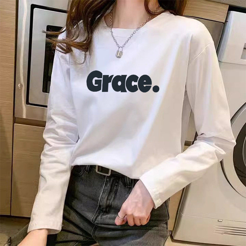 白色正肩长袖T恤女打底衫早春新款洋气减龄内搭宽松显瘦上衣ins潮
