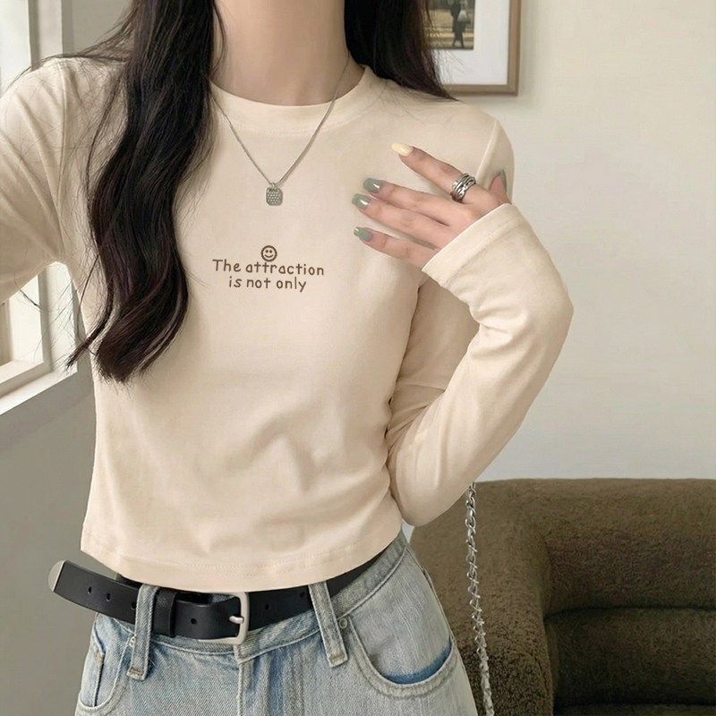 正肩长袖t恤打底衫女春秋季新款设计感小众纯棉显瘦内搭短款上衣