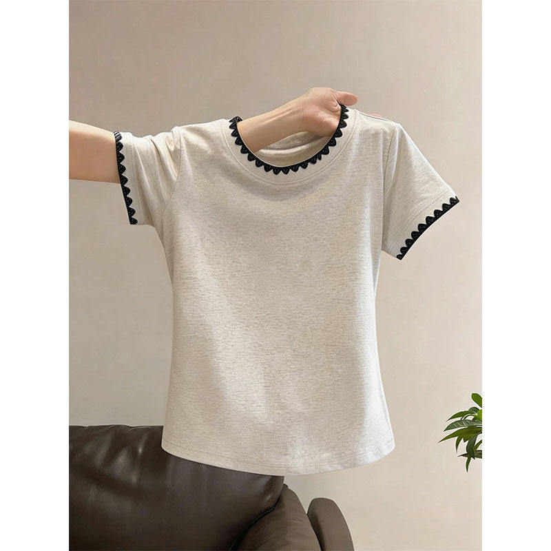 独特别致小个子短款洋气纯棉上衣正肩短袖t恤女2026夏季新款小衫