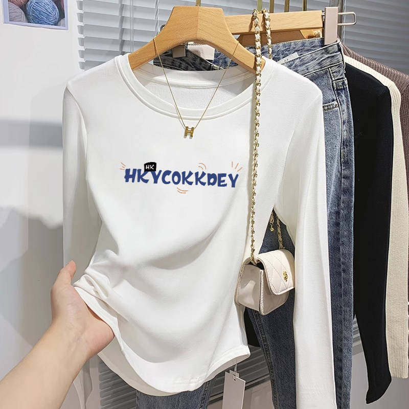 白色圆领长袖打底衫t恤女内搭春秋季2026新款设计感小众短款上衣