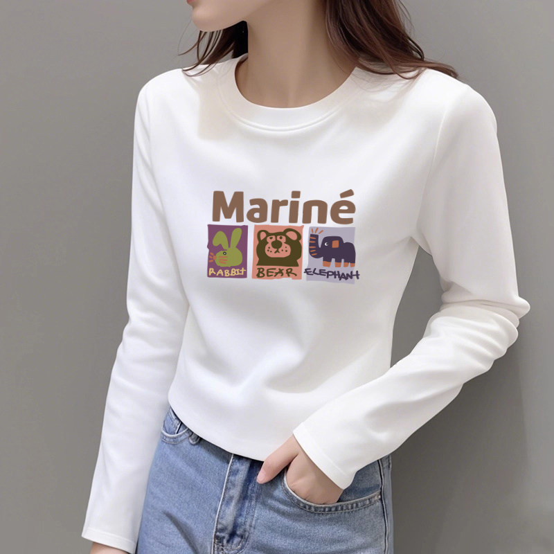 白色圆领长袖打底衫t恤女内搭春秋季2026新款可外穿高腰短款上衣