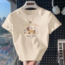 夏季纯棉短袖t恤女2025年新款显瘦设计感小众正肩短款多巴胺上衣