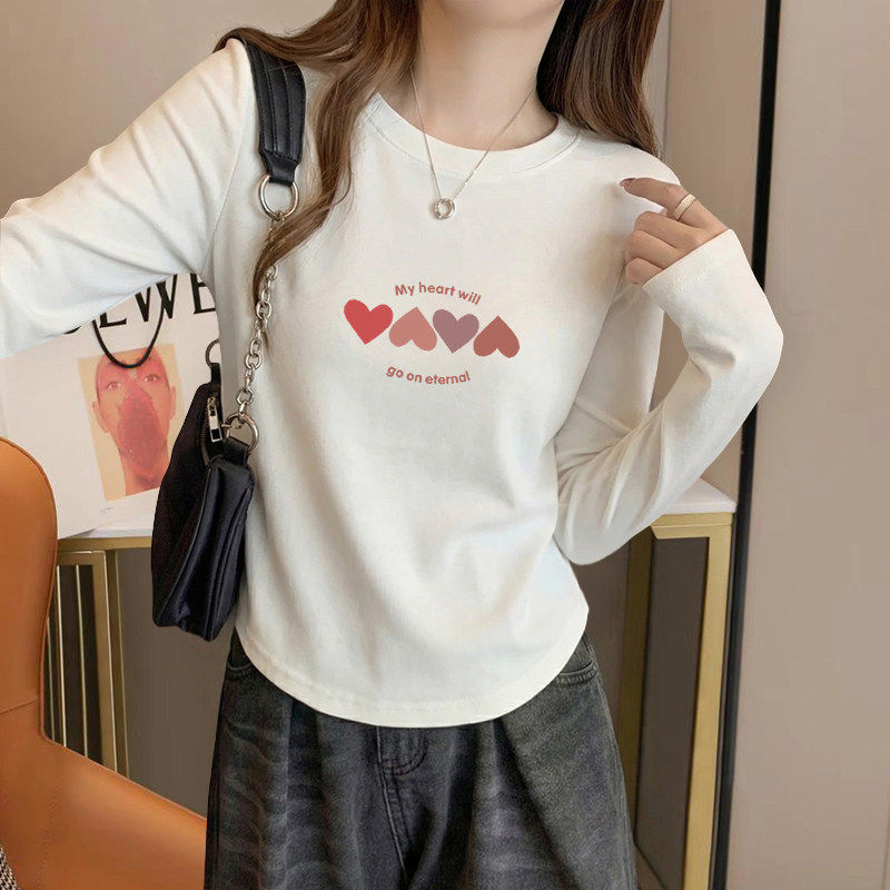 白色纯棉长袖t恤女早春新款设计感小众辣妹短款上衣显瘦打底衫