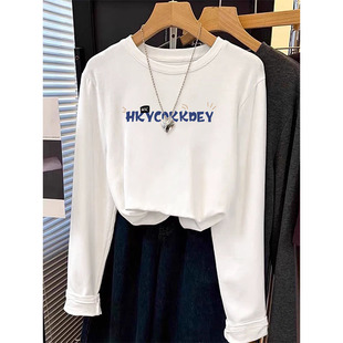 长袖t恤女白色打底衫2026新款春秋内搭韩版宽松正肩上衣t恤女