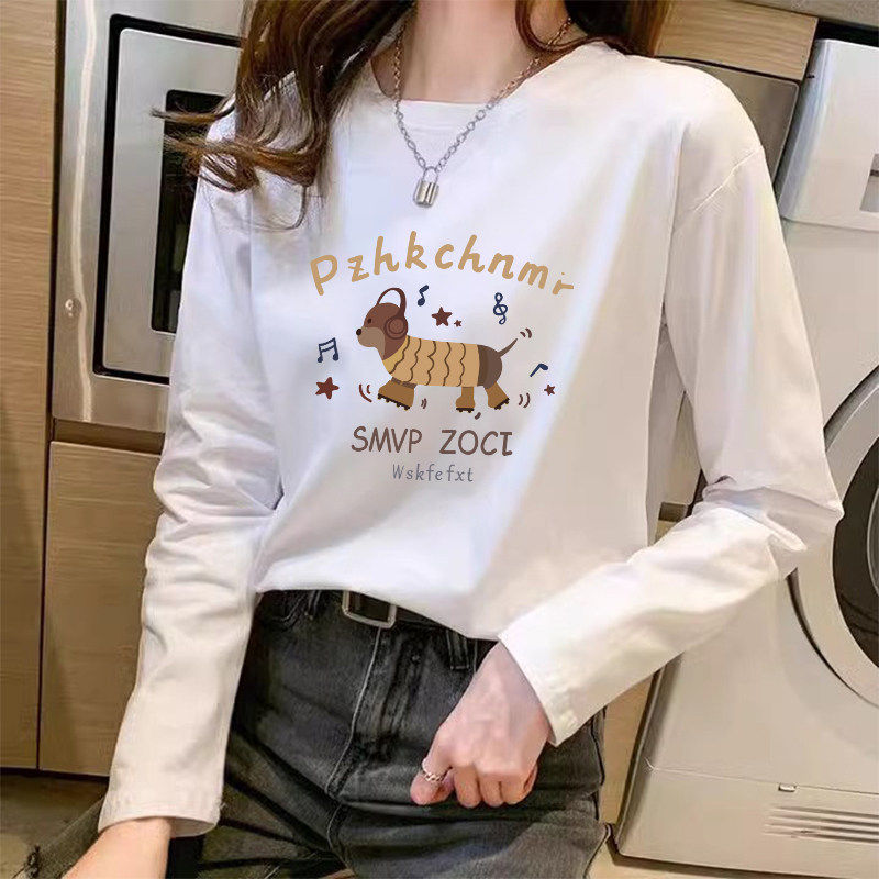 春秋季新款纯棉长袖t恤女小众设计感宽松内搭减龄洋气白色上衣潮