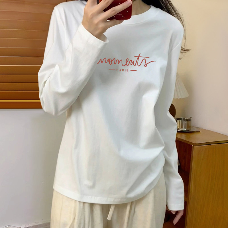白色t恤女长袖春秋2026年新款圆领打底衫内搭正肩基础款上衣