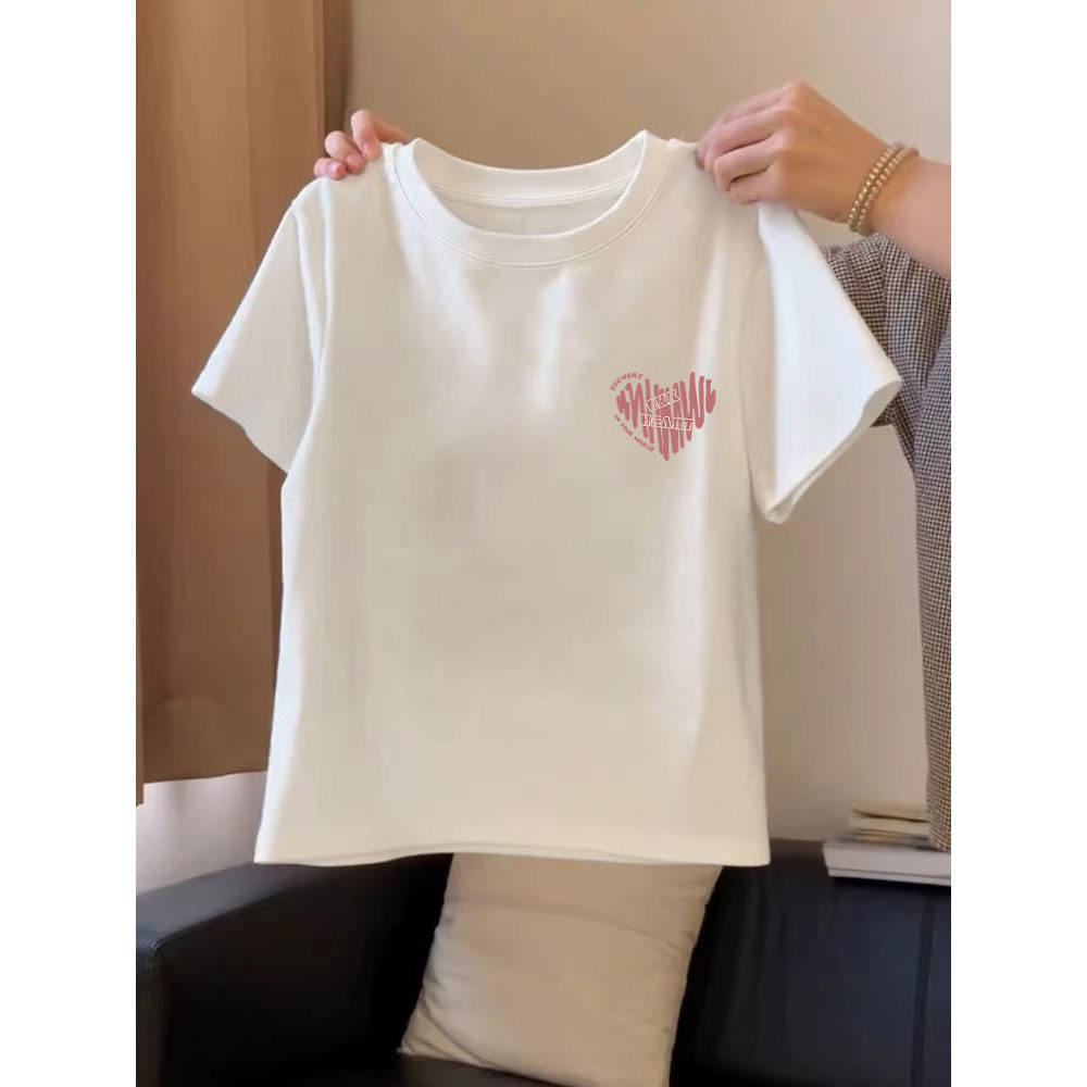 纯棉短袖t恤女圆领白色显瘦薄款百搭修身打底衫小个子洋气上衣