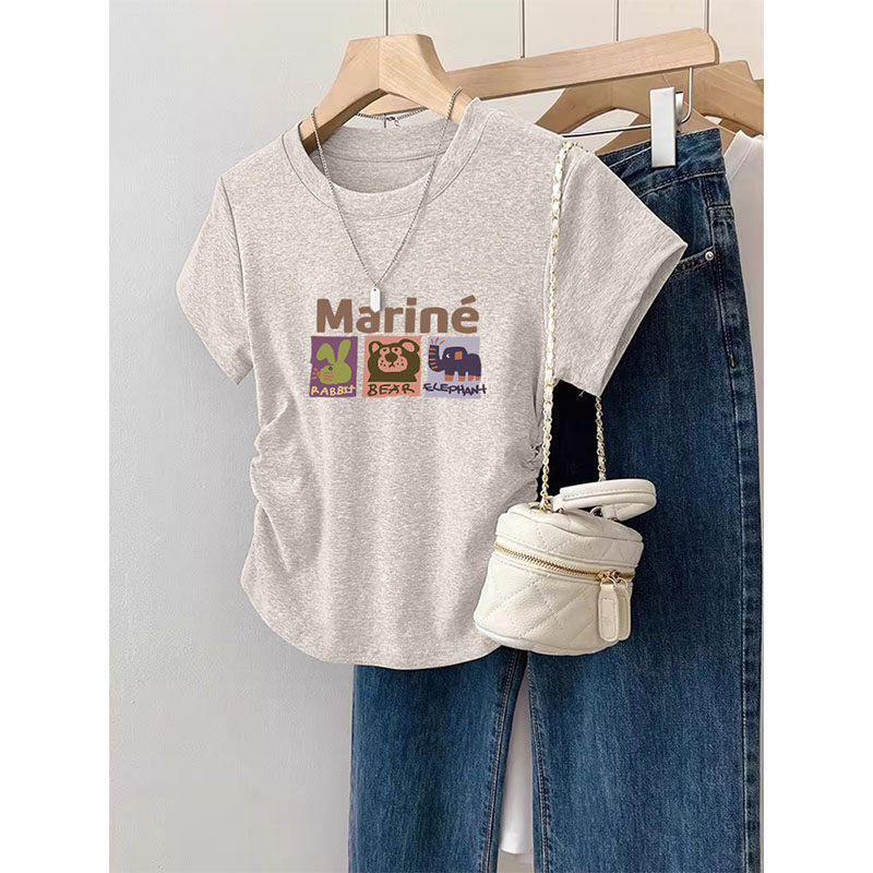 设计感小众短款T恤女夏季2026新款正肩修身显瘦美式短袖辣妹上衣