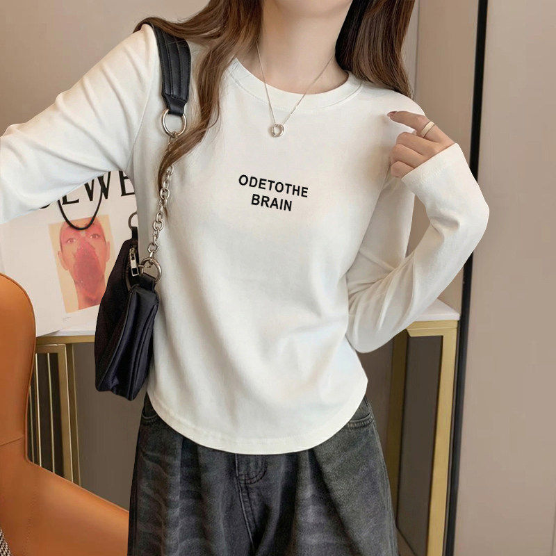白色长袖圆领T恤女2026早春新款显瘦短款不规则下摆纯棉上衣ins潮