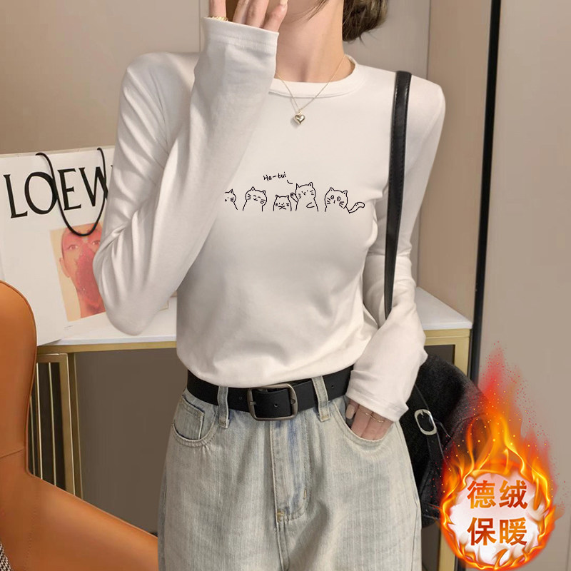 小个子正肩长袖t恤女2026秋冬新款双面德绒打底衫短款内搭上衣