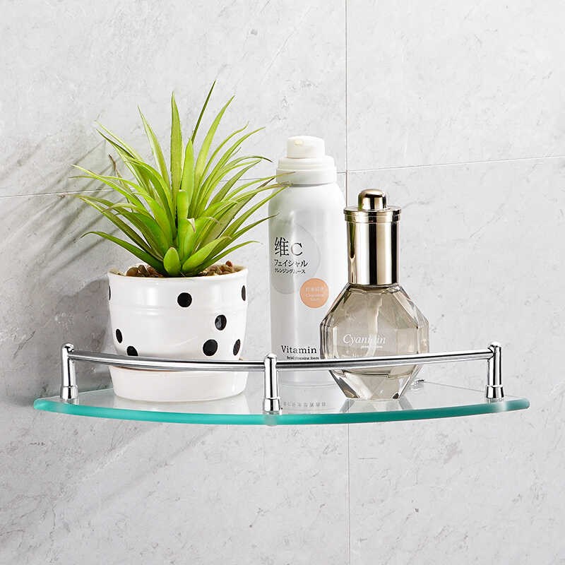 不锈钢玻璃三角架浴室卫生间酒店B扇形置物玻璃转角架免打孔单双