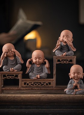 炼器新中式紫g砂四不小和尚禅意摆件家居客厅茶桌面装饰工艺品摆