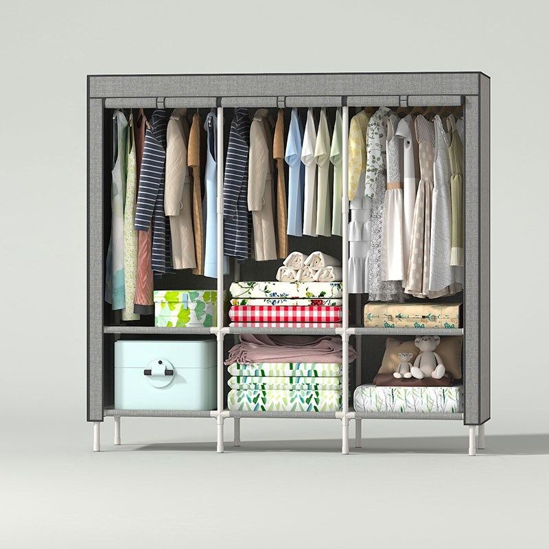 简易衣柜布衣柜钢管加粗加固组装钢架单人大号双人布艺衣橱收纳架