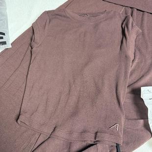 上衣女士套装 砍袖 可可色原单AL直筒翻边喇叭裤 美式