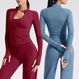 *CSB跨境立领长袖拉链瑜伽服外套女运动健身骑行弹力塑形紧身外套