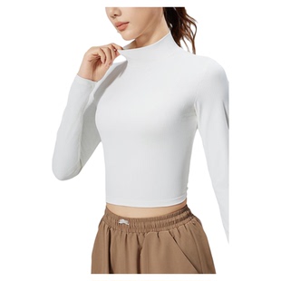 澳洲*CSB新款条纹修身长袖时尚百搭小高领短款运动长袖瑜伽服