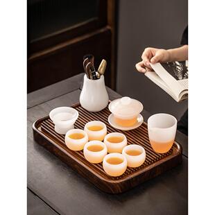 家用客厅制茶办公室接待釉釉茶具套装白玉瓷盖碗茶杯高档礼盒成套
