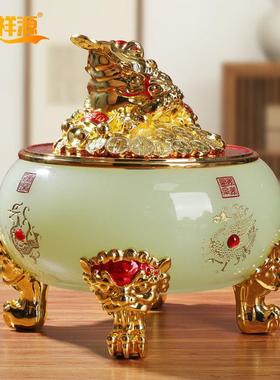 琉璃玉聚宝盆存钱罐摆件金蟾风水家居客厅酒柜装饰品开业乔迁礼品
