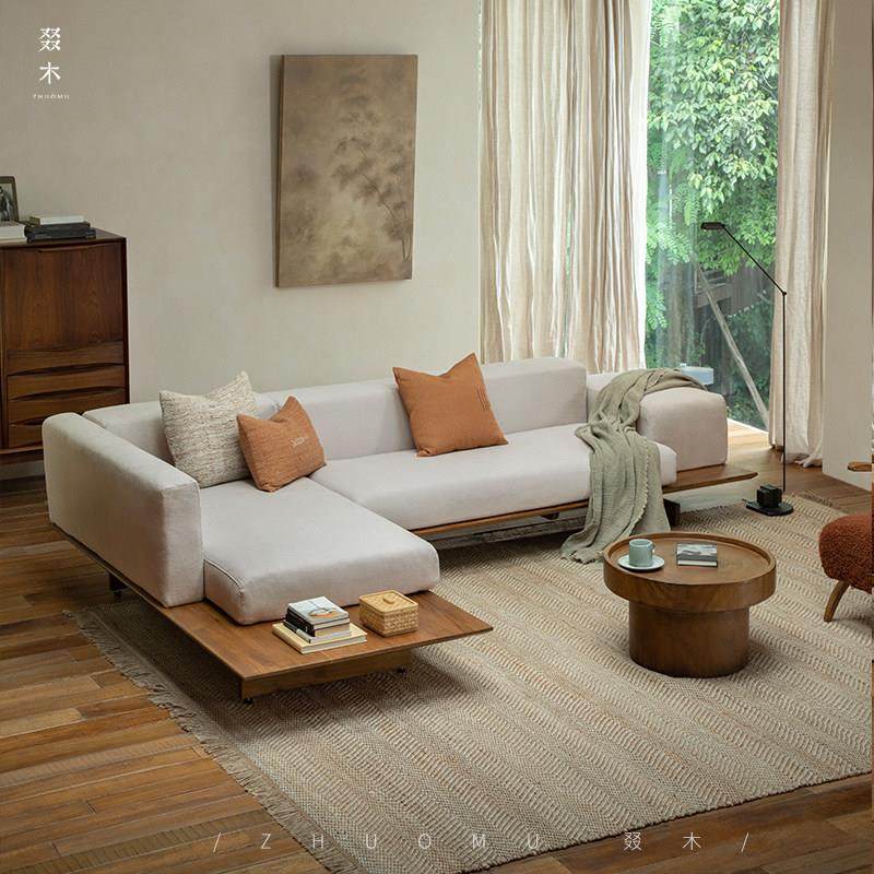 叕木|日式侘寂风柚木亚麻布艺可拆洗实木民宿酒店多人组合沙发,住宅家具,实木沙发,淘宝优惠券,粉丝福利购,淘宝优惠卷