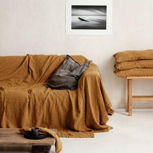 亚麻沙发盖毯午睡毯办公室素色水洗床单客厅ins北欧披肩毯休闲 毯