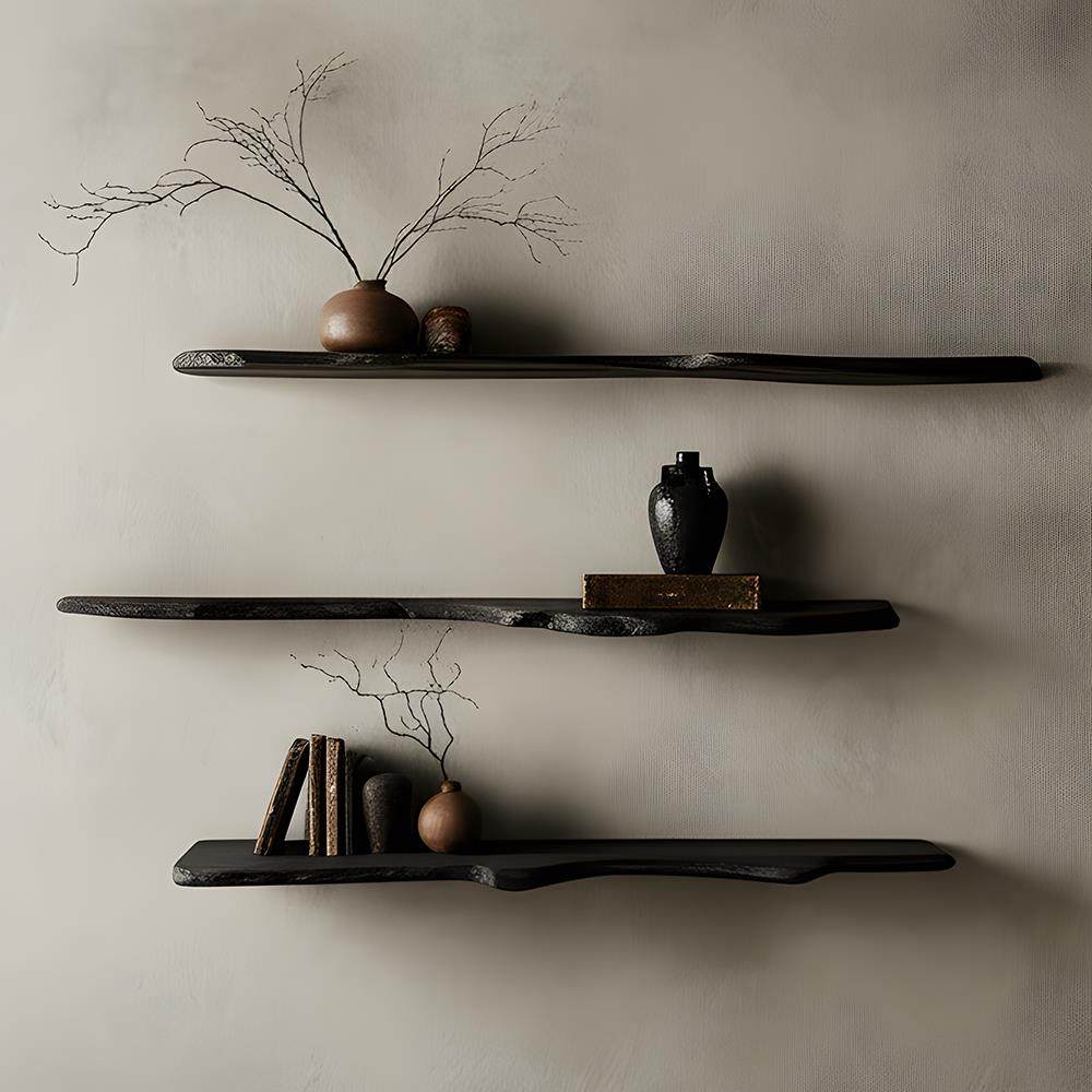 原木一字隔板置物架客厅卧室简约收纳层架厨房墙上实木隔板书房书