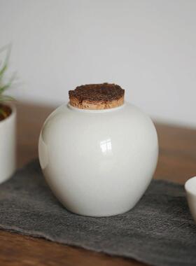 元武礼品陶瓷古董天然软木略有瑕疵的茶叶罐茶叶仓库草灰色釉