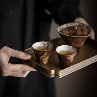 陶瓷手工茶杯品茗杯日式 草木祠 粉引侘寂风主人杯粗陶小茶碗茶盏