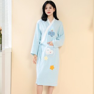 全棉家用吸水大人可穿裹睡袍浴袍2024新款 纱布浴巾女夏季 睡衣