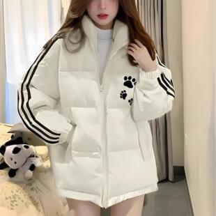 美式oversize三条杠羽绒棉服女大童冬季新款初中高中学生宽松外套