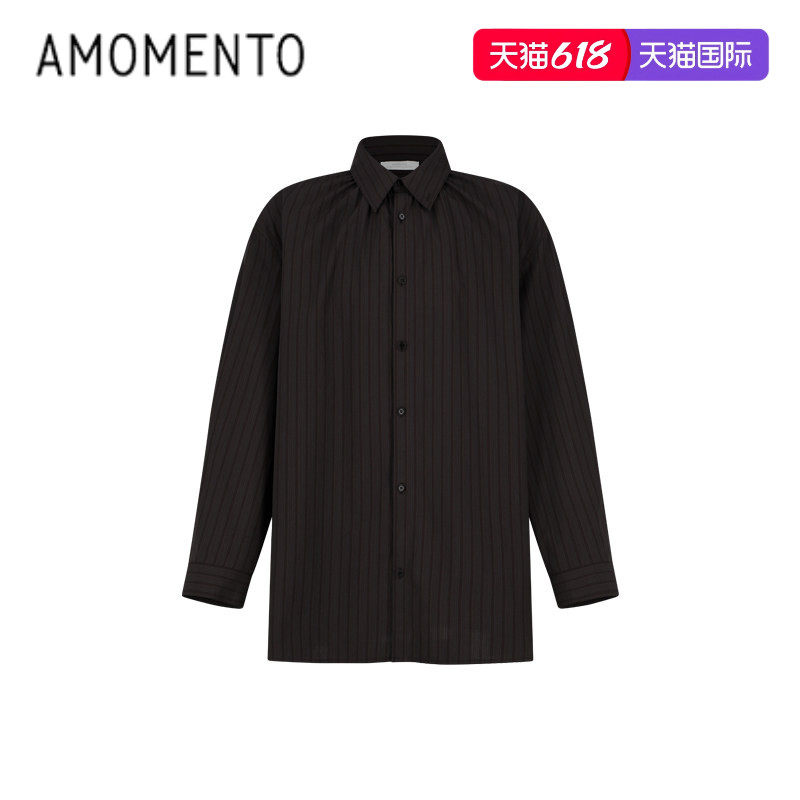 [AMOMENTO] 25FW OVERSIZED SHIRTS 25秋冬新款条纹抽褶宽松衬衫
