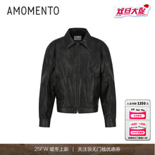 [AMOMENTO] 25FW  VEGAN LEATHER BLOUSON25年新款素皮短外套黑色