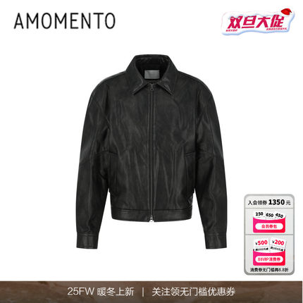 [AMOMENTO] 25FW  VEGAN LEATHER BLOUSON25年新款素皮短外套黑色