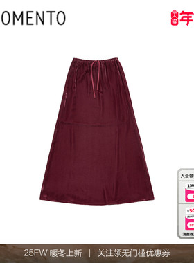 [AMOMENTO] 24FW VELVET DRAWSTRING 新款天鹅绒抽绳长款半身裙