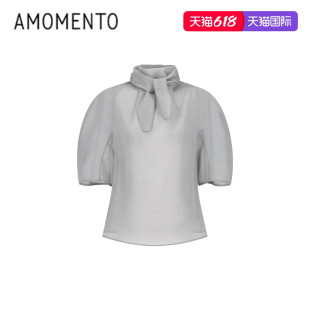 [AMOMENTO] 26PS KNOTTED COLLAR TOP 26早春新款打结领上衣百搭