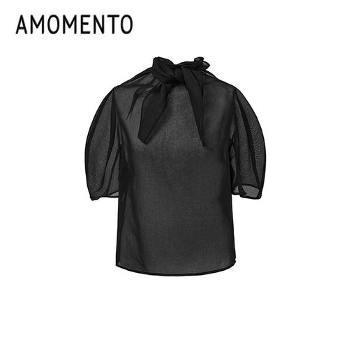 Amomento2025新款网纱透视短袖