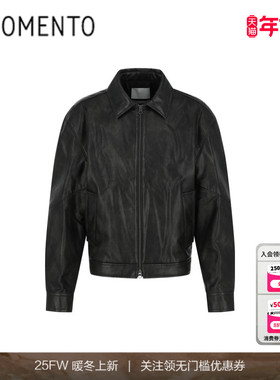 [AMOMENTO] 25FW  VEGAN LEATHER BLOUSON25年新款素皮短外套黑色