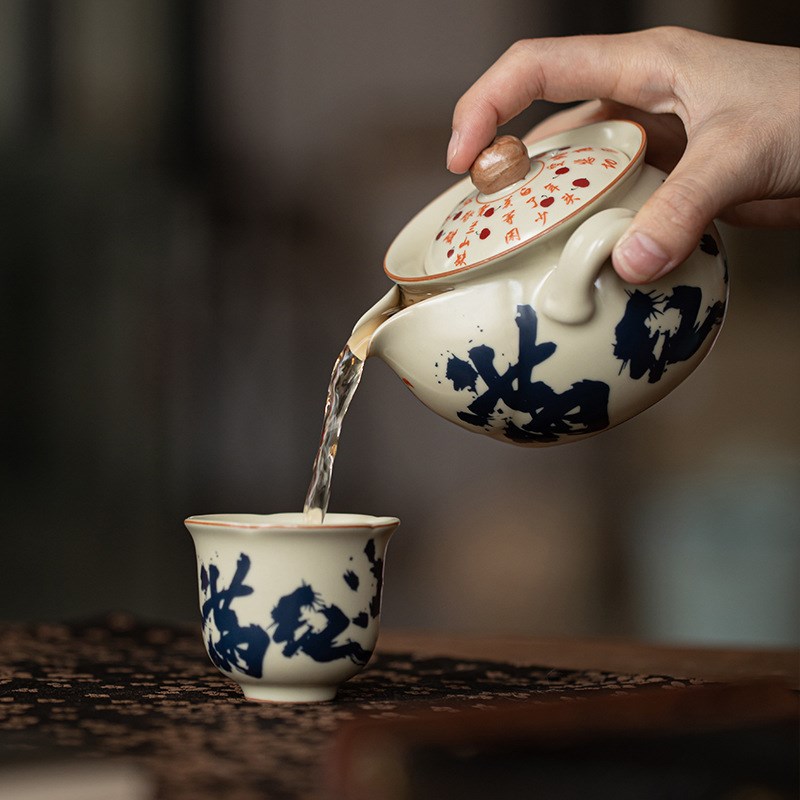 仿宋汝窑满江红手抓壶开片可养家用单个大号陶瓷茶壶防烫手泡茶壶