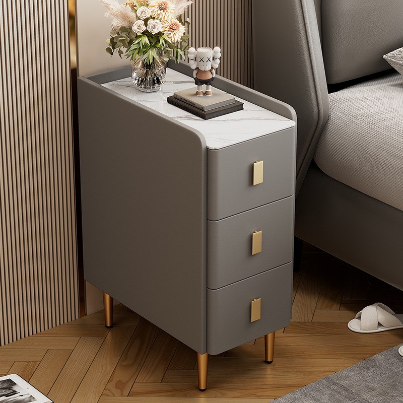 轻奢全实木床头柜卧室简约现代床边柜岩板家用小型超窄