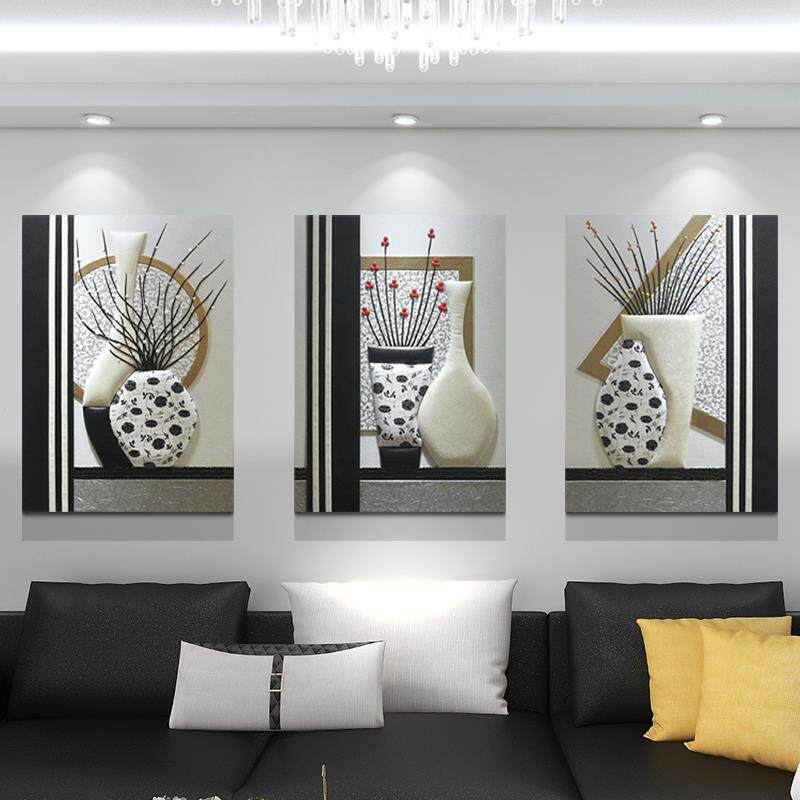 轻奢高档沙发背景墙装饰画客厅三联抽象挂画现代简约3D立体皮雕画