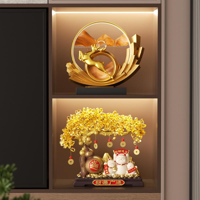 新中式招财猫发财树摆件客厅玄关装饰品套装现代开业乔迁送礼推荐