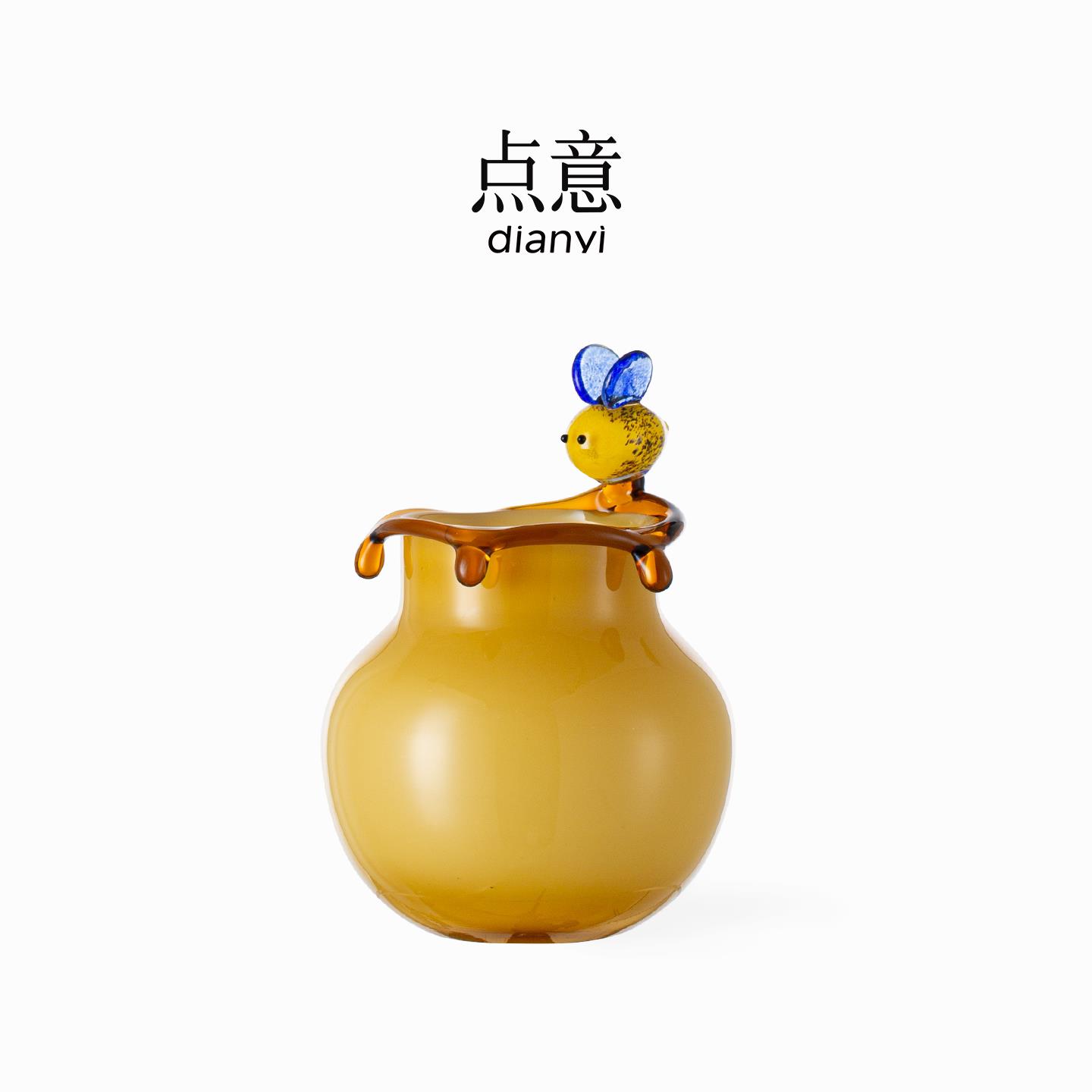 琉璃花瓶轻奢高级感黄色摆件超好看客厅餐桌插花复古水养鲜花小众