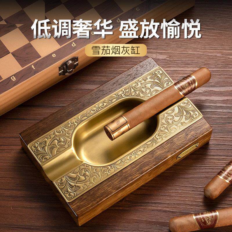 茄龙雪茄烟灰缸印茄实木雪茄专用大口径烟槽办公室礼盒装CL-001