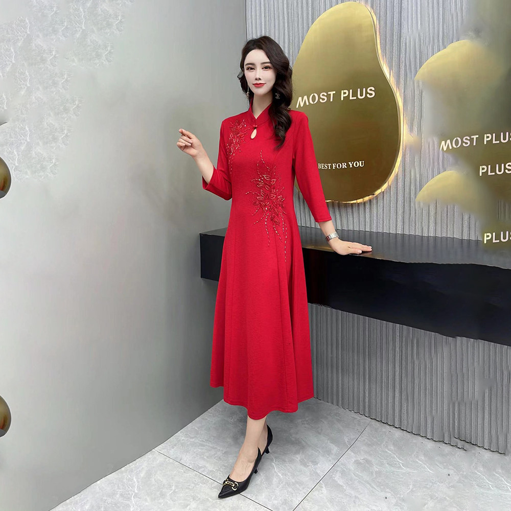 五一婚宴礼服裙连衣裙喜婆婆婚礼敬酒服高贵气质结婚A字裙晚礼服