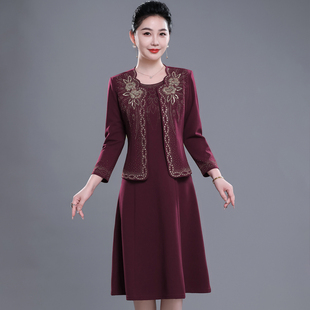 重工镶钻妈妈装 两件套旗袍裙礼服 婚宴敬酒服喜婆婆婚礼连衣裙套装