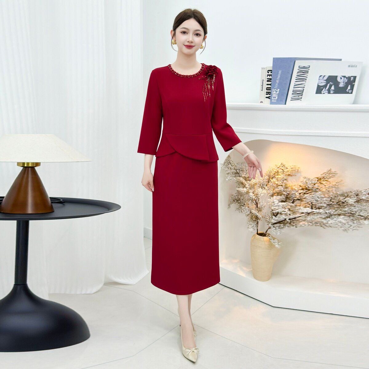 秋季高端气质妈妈婚宴礼服连衣裙图片