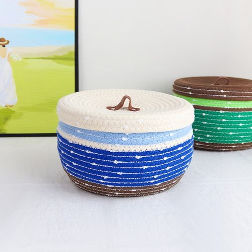 棉线编织收纳筐家用大容量零食杂物储物篮桌面电视柜整理储物篮子